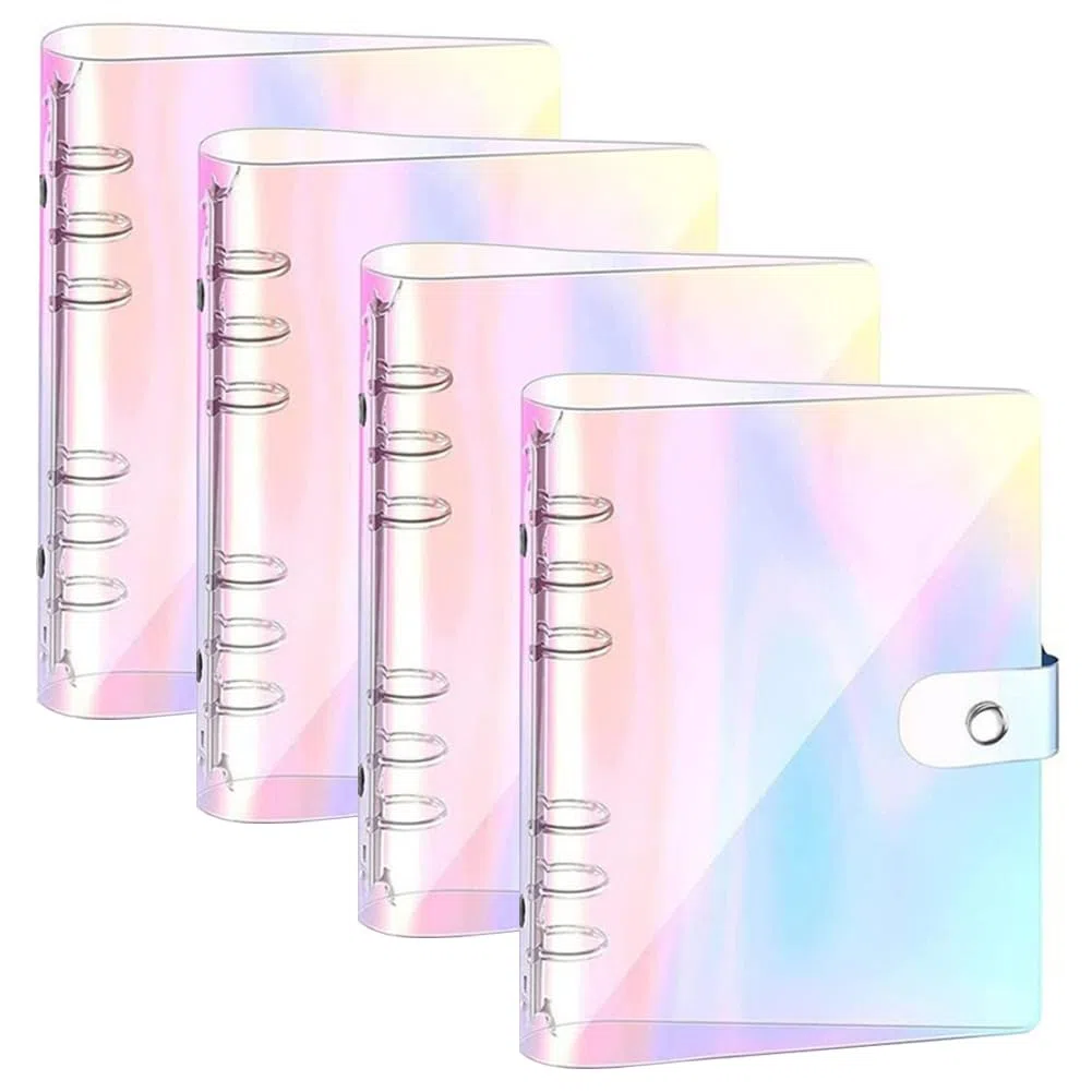 4 Piezas Cubierta de Carpeta A5 Funda Protectora para Carpeta Color Transparente Carpeta de Anillas 6 Anillas Recargable Cuaderno de Hojas Sueltas