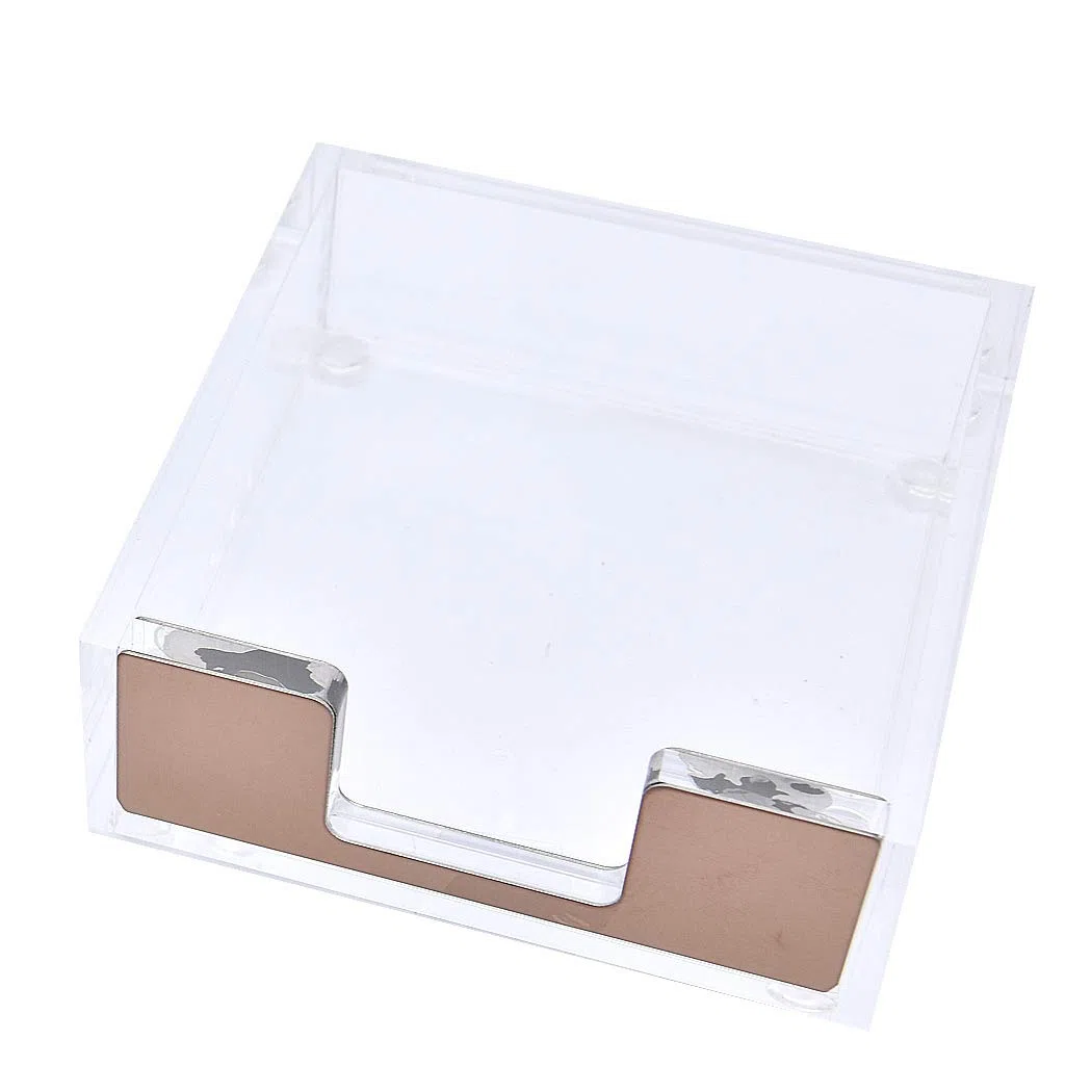Soporte de notas adhesivas de acrílico transparente, dispensador de notas adhesivas, caja de soporte para bloc de notas, dispensador de tarjetas de visita, papelería para oficina, dorado