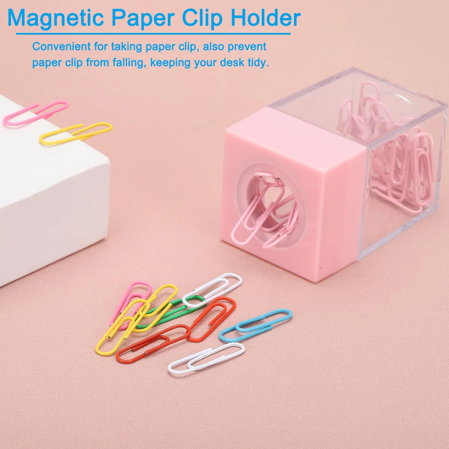 PATIKIL Portaclip Magnético, 2 Unidades Organizadores de Clips de Papel de Gran Capacidad con Tapa Magnética para Suministros de Escritorio, Oficina, Aula, Hogar, Color Rosa