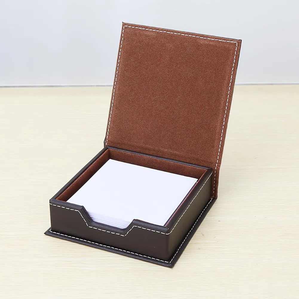 FSSTUD Soporte de piel sintética para bloc de notas, caja de almacenamiento de papel para notas, mini estuche dispensador de artículos, hogar, color marrón