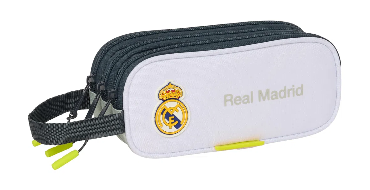 Real Madrid EQUIPACIÓN 25/26 - Estuche Triple Cremallera, Estuche Infantil, Estuche Niño, Ideal para Niños de 5 a 14 Años, Cómodo y Versátil, Calidad y Resistencia, 21x7x8.5 cm