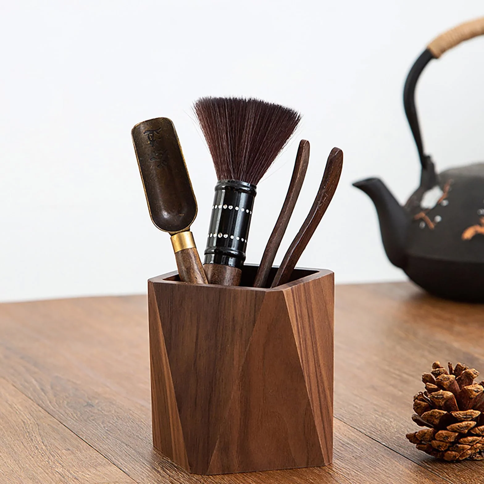 Madera Portalápices, Lápiz Organización, Madera de Nogal Negro, Trabajo Hecho a Mano, para Papelería, Brochas de Maquillaje, Escritorios, Oficinas (Marrón)