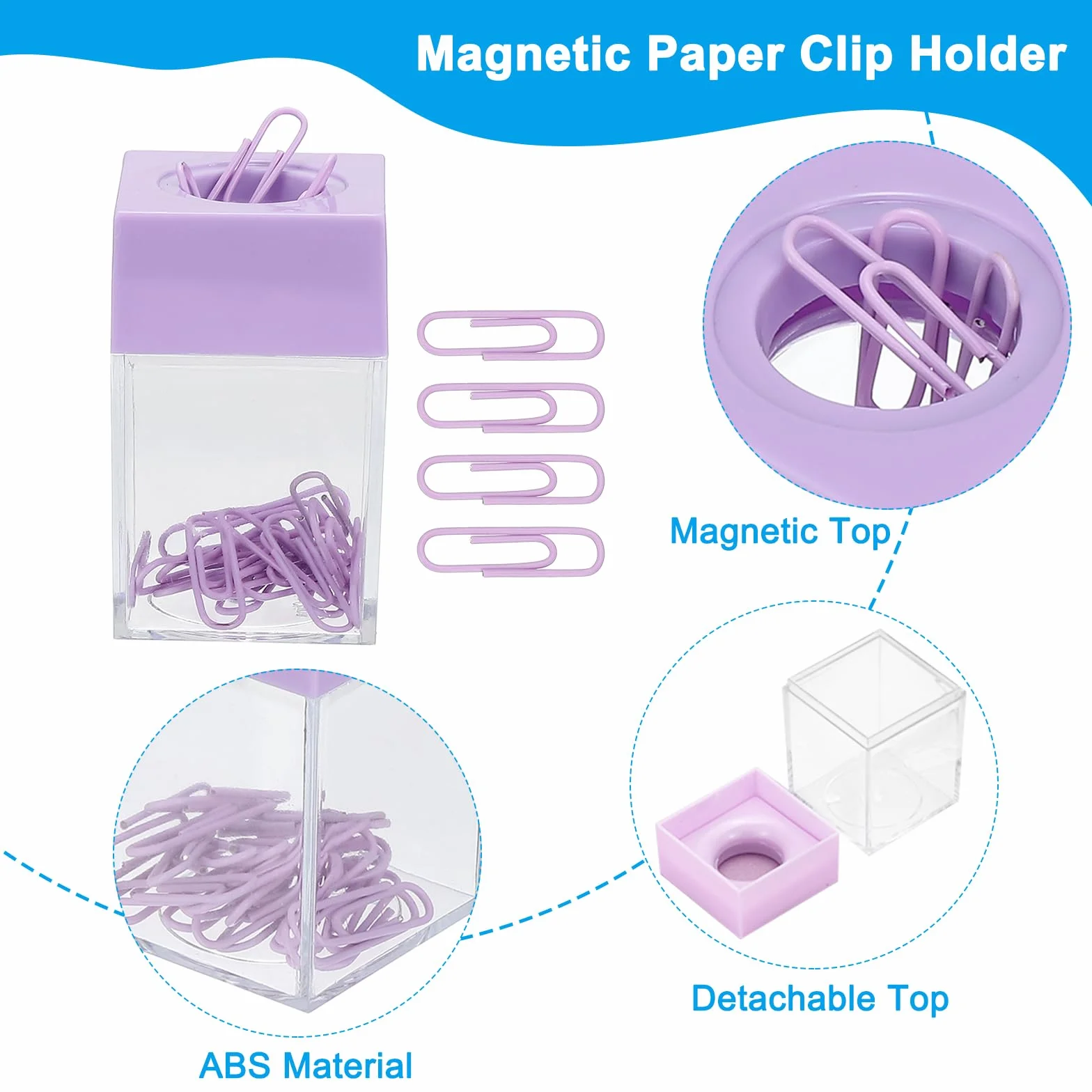 PATIKIL Portaclip Magnético para Clips de Papel, 2 Unidades Organizadores de Clips de Papel de Gran Capacidad con Tapa Magnética para Suministros de Escritorio, Oficina, Aula, Morado, Rosa