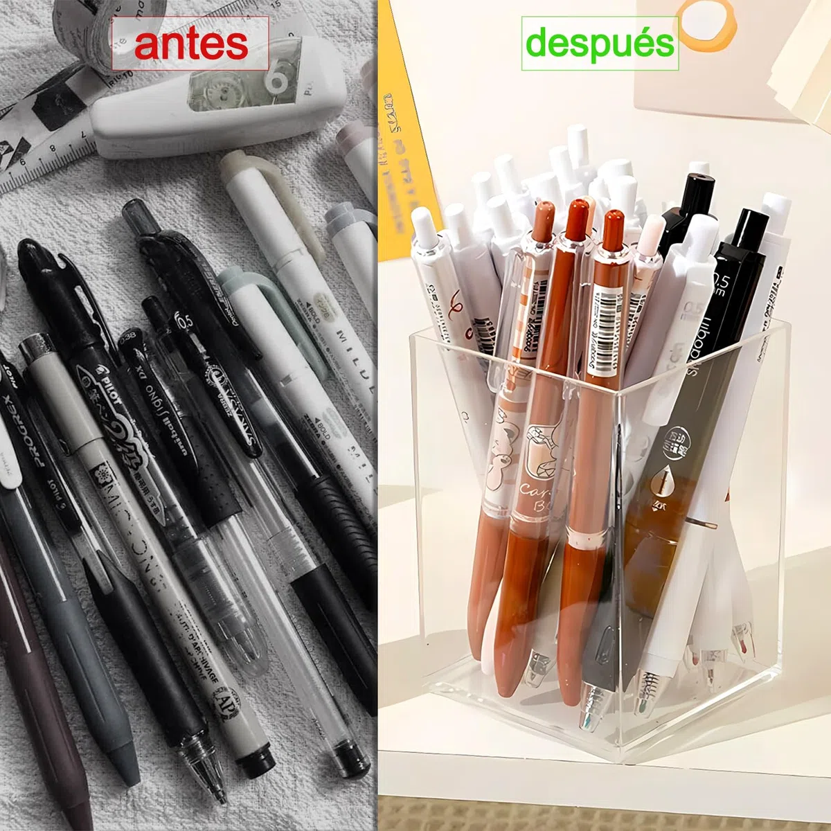 DARUITE Pack de 4 Portalapices Escritorio, Portalápices de Acrílico Transparente, Organizador Maquillaje Adecuado para Oficina, Hogar, Escuela, Cocina