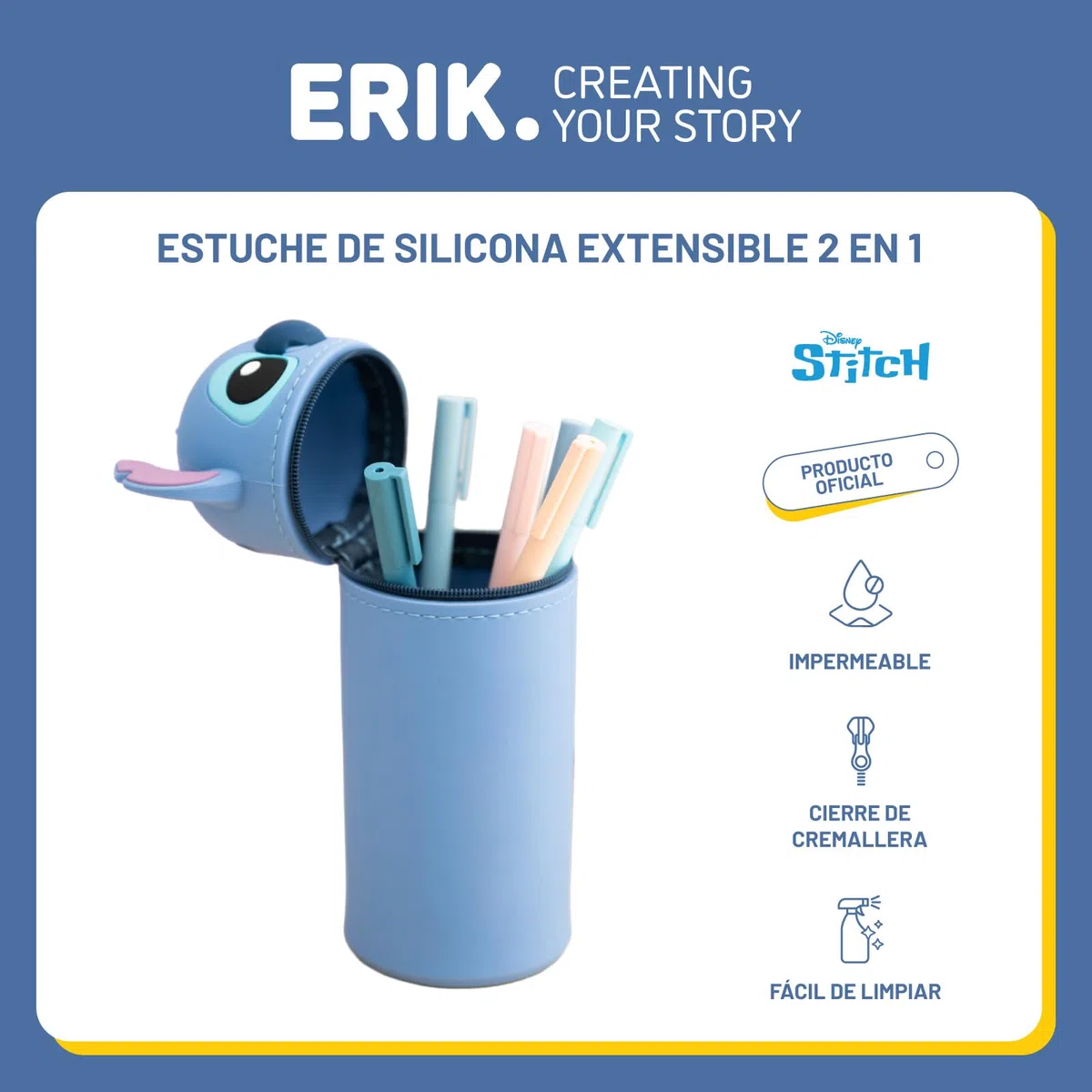 Grupo Erik Estuche Stitch - Estuche Escolar pequeño de Silicona para niñas y niños │Stitch Regalos │ Vuelta al Cole : Material Escolar y papeleria │ Extensible, Impermeable y con Cremallera