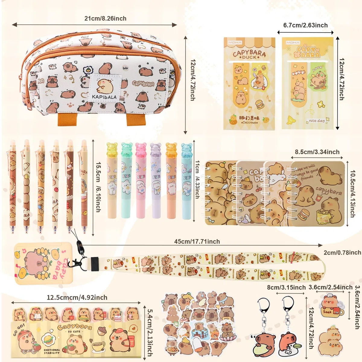 Estuche Capibara Papeleria Kawaii 67PCS Capybara Estuche Escolar Niña Chico Capybara Bolis Azul Pegatinas Capibara Llavero Cosas de Capibara Cuaderno Carpincho Estuche de Capibara Pencil Case Animal