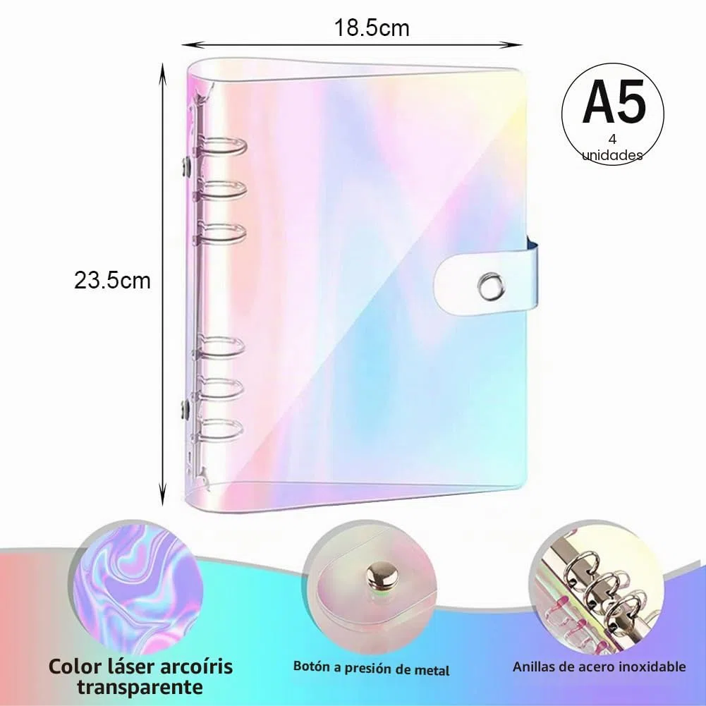4 Piezas Cubierta de Carpeta A5 Funda Protectora para Carpeta Color Transparente Carpeta de Anillas 6 Anillas Recargable Cuaderno de Hojas Sueltas