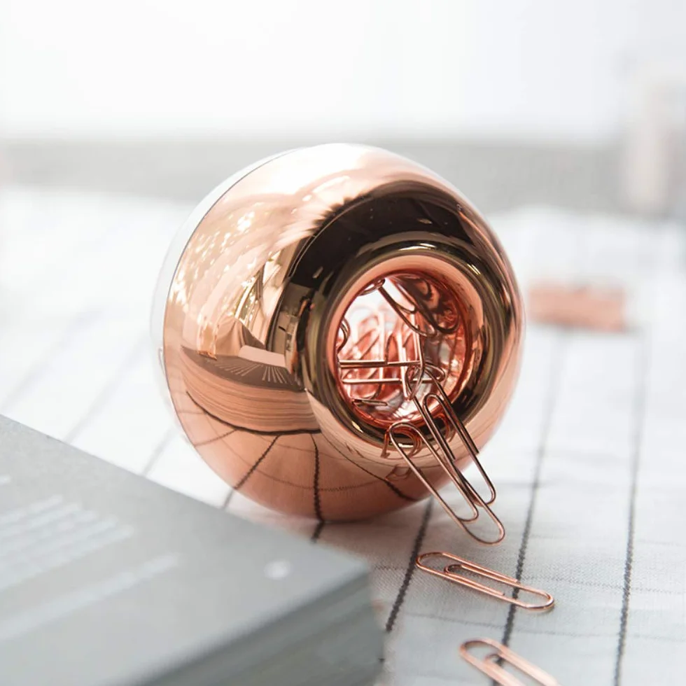 100pcs 28mm Clips de papel de oro rosa en Rosegold Soporte de dispensador de clip de papel redondo con anillo de tapa magnética para Office School Home Organizer Accesorios Idea de regalo
