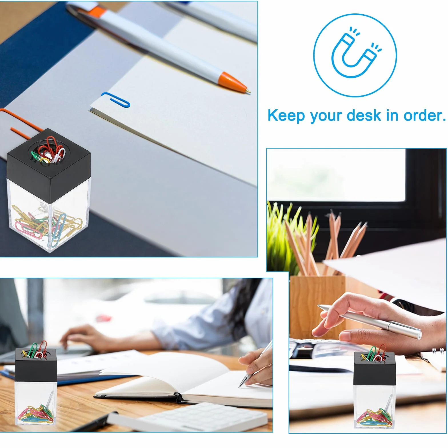 PATIKIL Portaclip Magnético para Clips de Papel, 2 Unidades Organizadores de Clips de Papel de Gran Capacidad con Tapa Magnética para Suministros de Escritorio, Oficina, Aula, Morado, Rosa