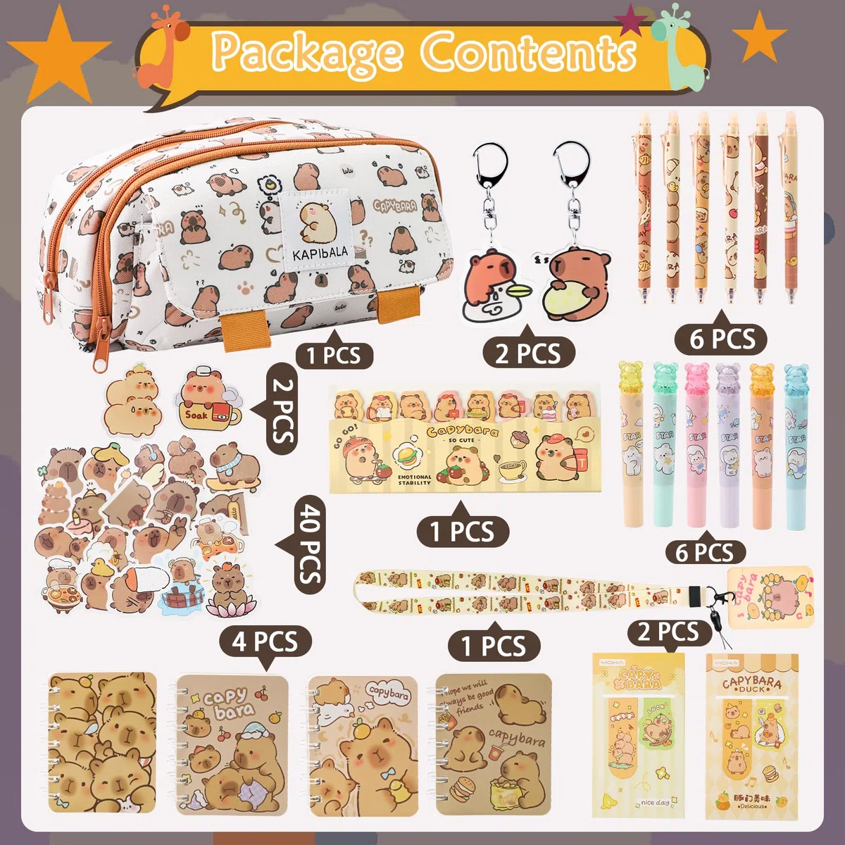 Estuche Capibara Papeleria Kawaii 67PCS Capybara Estuche Escolar Niña Chico Capybara Bolis Azul Pegatinas Capibara Llavero Cosas de Capibara Cuaderno Carpincho Estuche de Capibara Pencil Case Animal