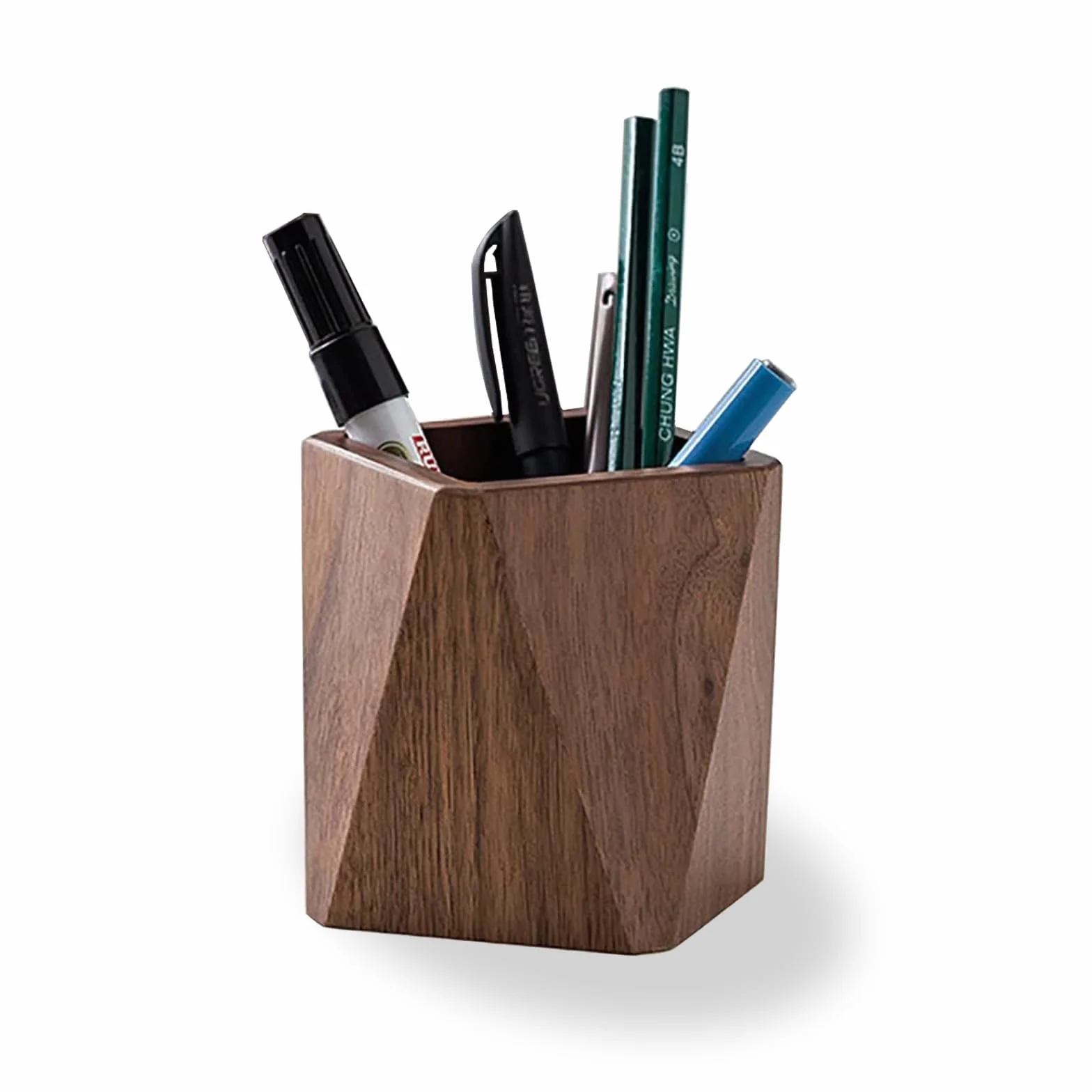 Madera Portalápices, Lápiz Organización, Madera de Nogal Negro, Trabajo Hecho a Mano, para Papelería, Brochas de Maquillaje, Escritorios, Oficinas (Marrón)