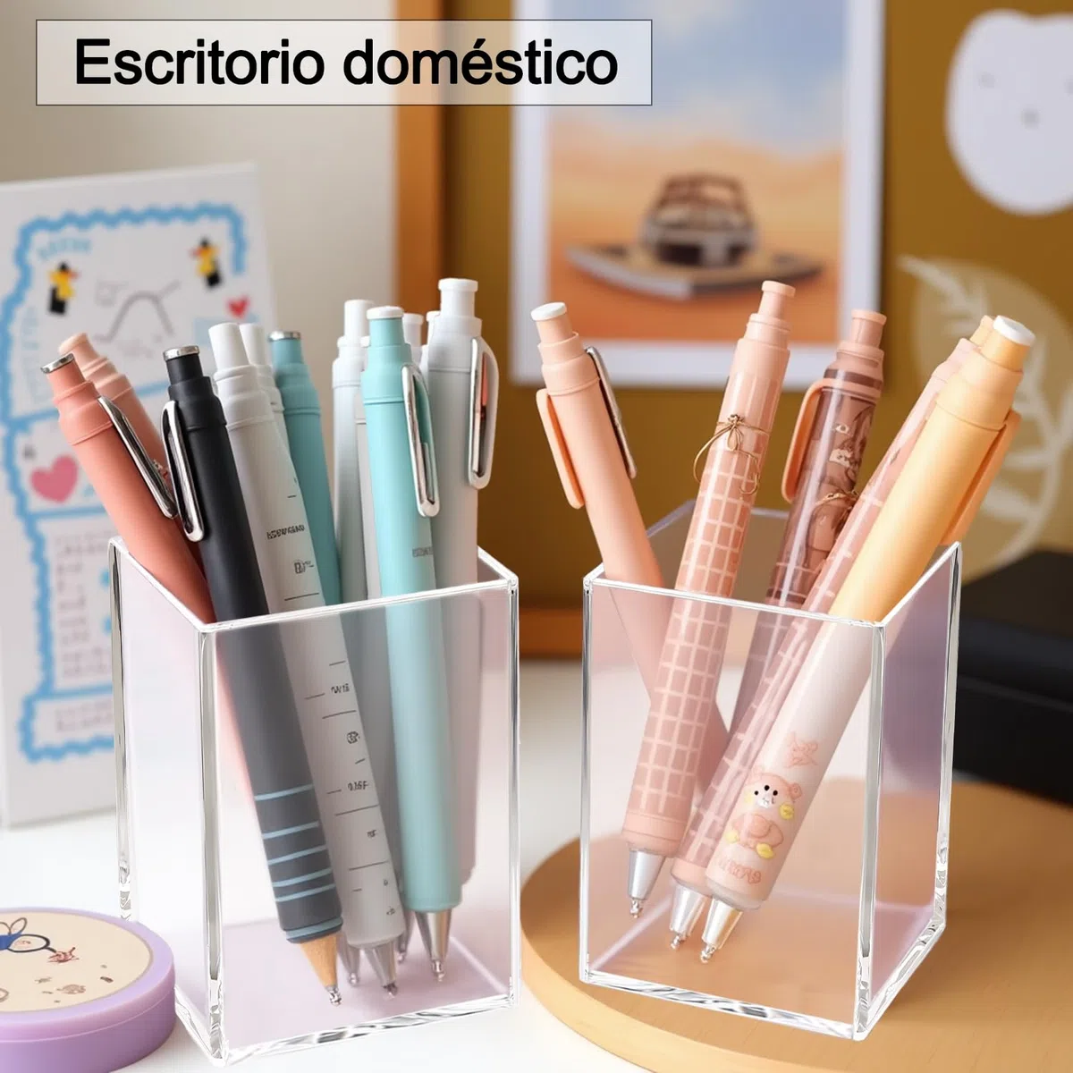 DARUITE Pack de 4 Portalapices Escritorio, Portalápices de Acrílico Transparente, Organizador Maquillaje Adecuado para Oficina, Hogar, Escuela, Cocina