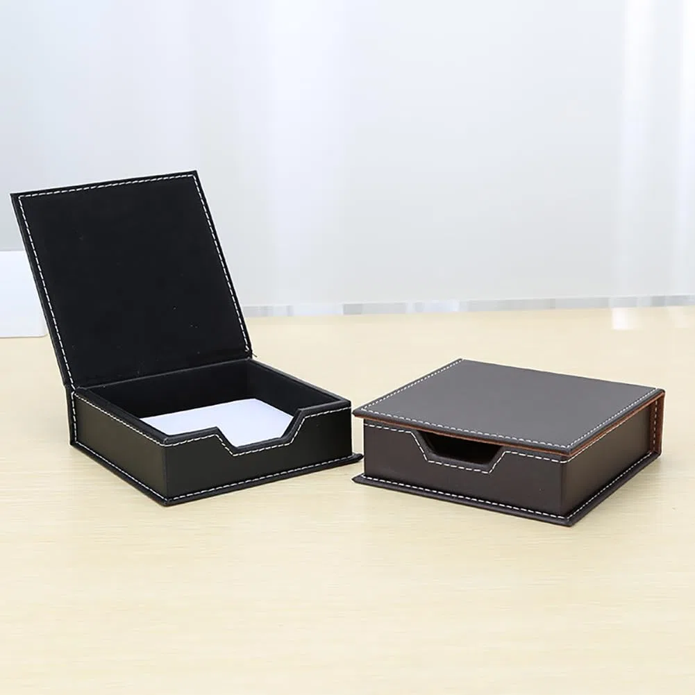 FSSTUD Soporte de piel sintética para bloc de notas, caja de almacenamiento de papel para notas, mini estuche dispensador de artículos, hogar, color marrón