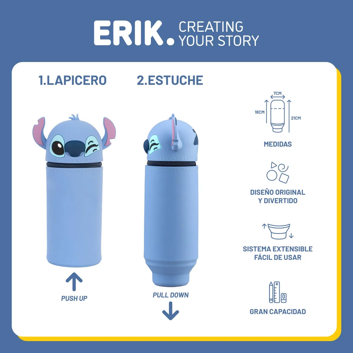Grupo Erik Estuche Stitch - Estuche Escolar pequeño de Silicona para niñas y niños │Stitch Regalos │ Vuelta al Cole : Material Escolar y papeleria │ Extensible, Impermeable y con Cremallera
