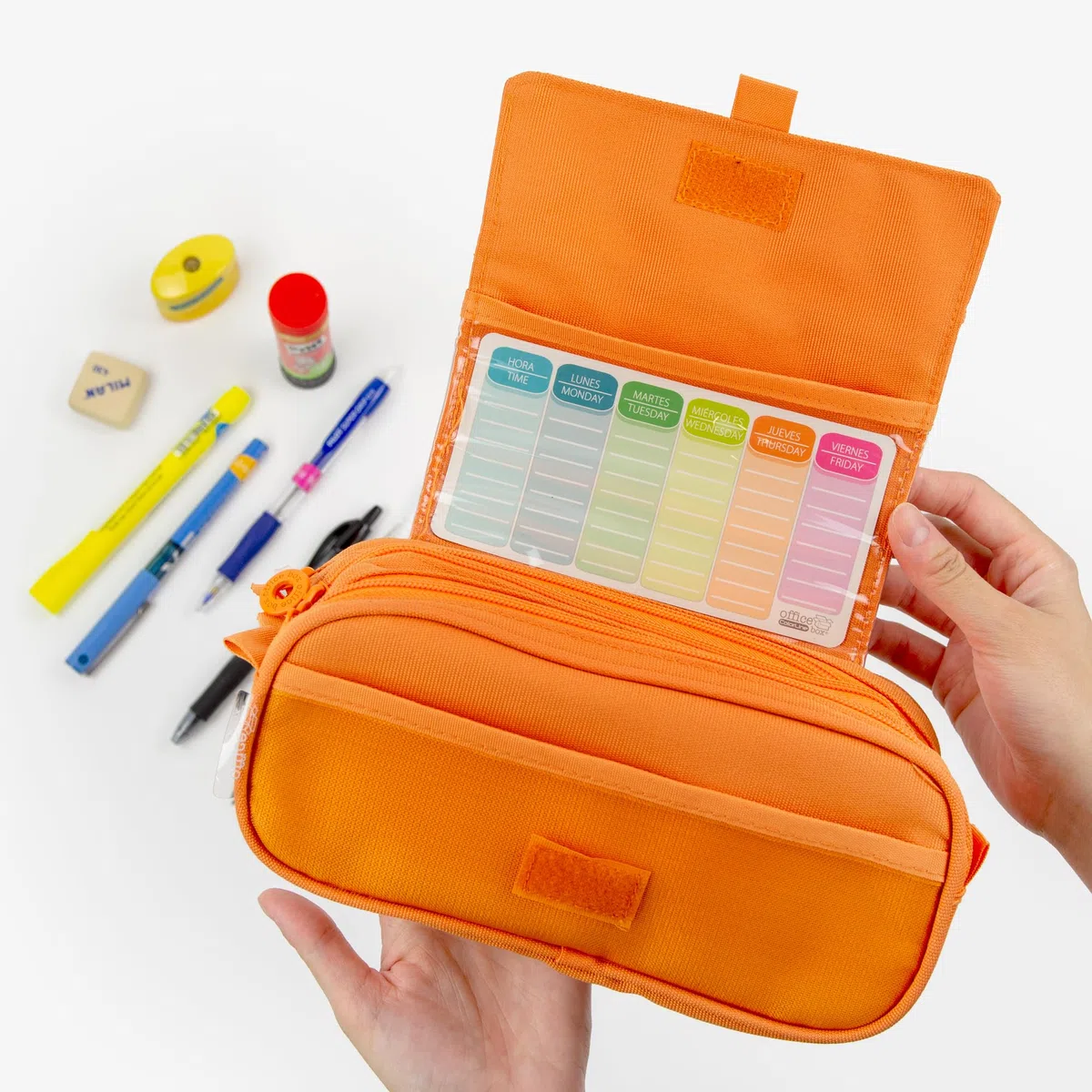 Stikets Estuche Triple Personalizado con Nombre y 3 Compartimentos. Ideal para el Colegio (Azul Celeste)