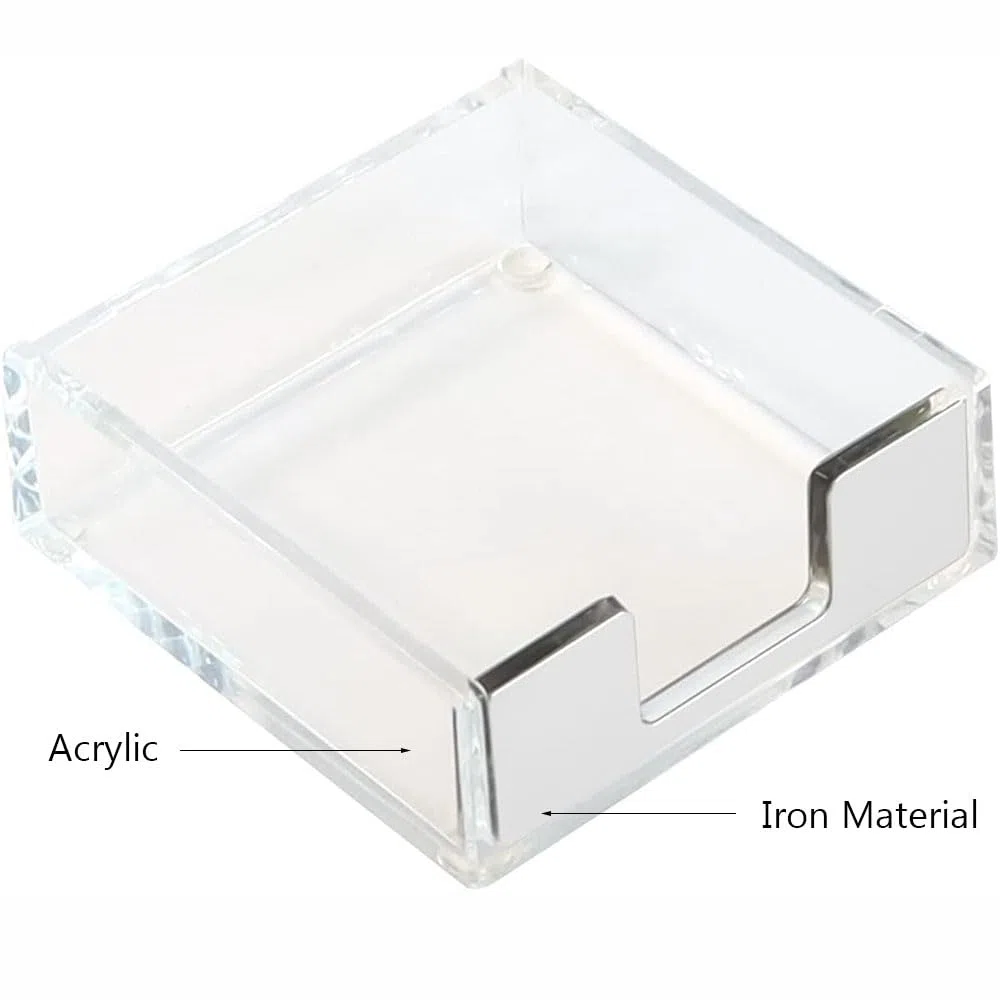 Soporte para notas adhesivas, acrílico transparente, dispensador de bloc de notas, organizador de escritorio para oficina en casa, 10 x 9,5 x 3 cm [dorado]