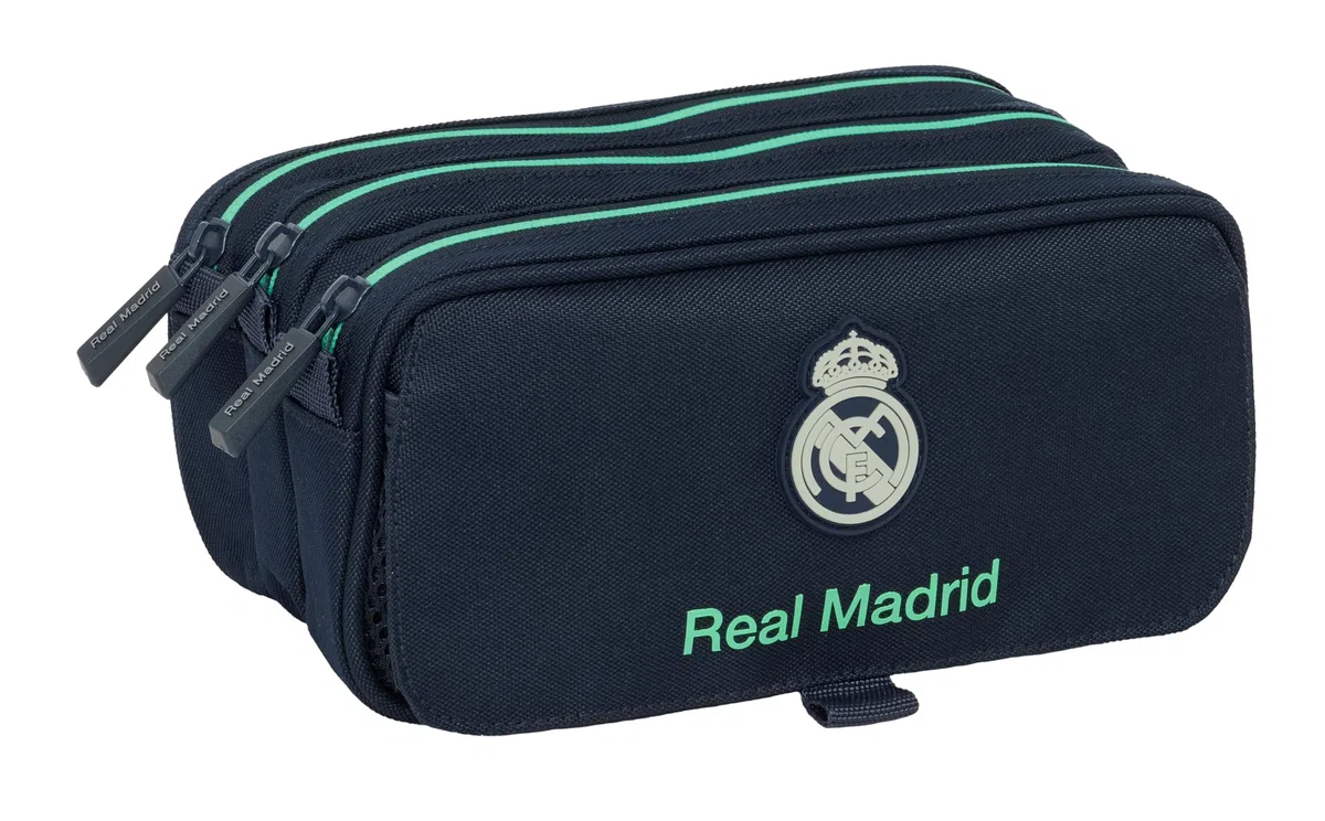 REAL MADRID 2ª EQUIPACIÓN 25/26 - Portatodo Triple Big, Estuche Infantil, Estuche Niño, Ideal para Niños en Edad Escolar, Cómodo y Versátil, Calidad y Resistencia, 21.5x8x10 cm