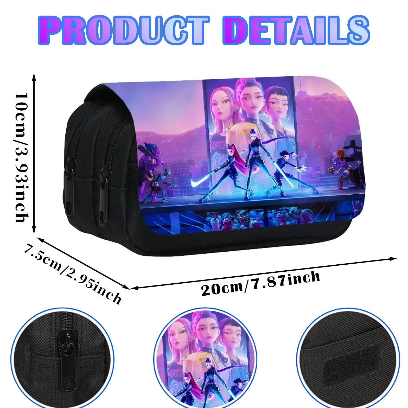 Merch de K-p-o-p De-mo-n Hu-nt-r estuche para niñas y adolescentes, Estuche para lápices de gran capacidad y tres compartimentos, Estudiantes, Escuela, Oficina, Caja de almacenamiento de maquillaje