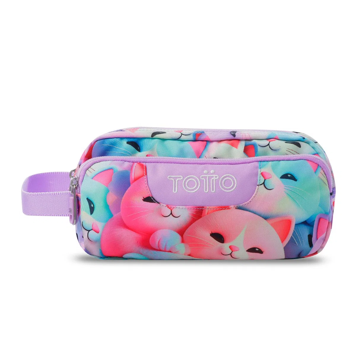 TOTTO - Estuche Escolar 3 Compartimentos, Modelo Agapec, Estuche Grande, Dimensiones 23 x 11.5 x 10.5 cm, Asa Lateral, Tiradores Ergonómicos con PVC, Tejido Resistente, Estampado Mewsy 3D