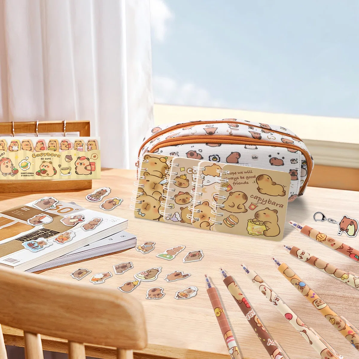 Estuche Capibara Papeleria Kawaii 67PCS Capybara Estuche Escolar Niña Chico Capybara Bolis Azul Pegatinas Capibara Llavero Cosas de Capibara Cuaderno Carpincho Estuche de Capibara Pencil Case Animal
