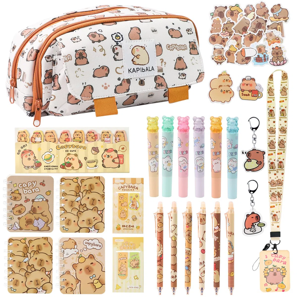 Estuche Capibara Papeleria Kawaii 67PCS Capybara Estuche Escolar Niña Chico Capybara Bolis Azul Pegatinas Capibara Llavero Cosas de Capibara Cuaderno Carpincho Estuche de Capibara Pencil Case Animal