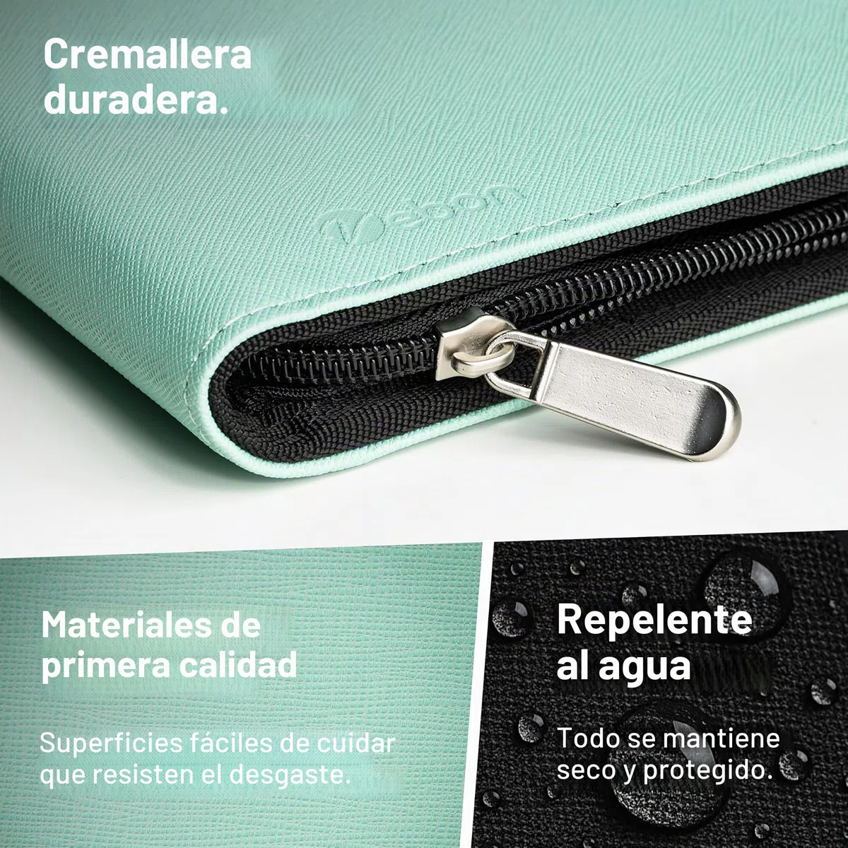 Vebon® Carpeta de anillas A4 "París", cremallera + portapapeles I Carpeta para documentos + bolsa para ordenador portátil I espacio extra I piel sintética, Azul caribe.