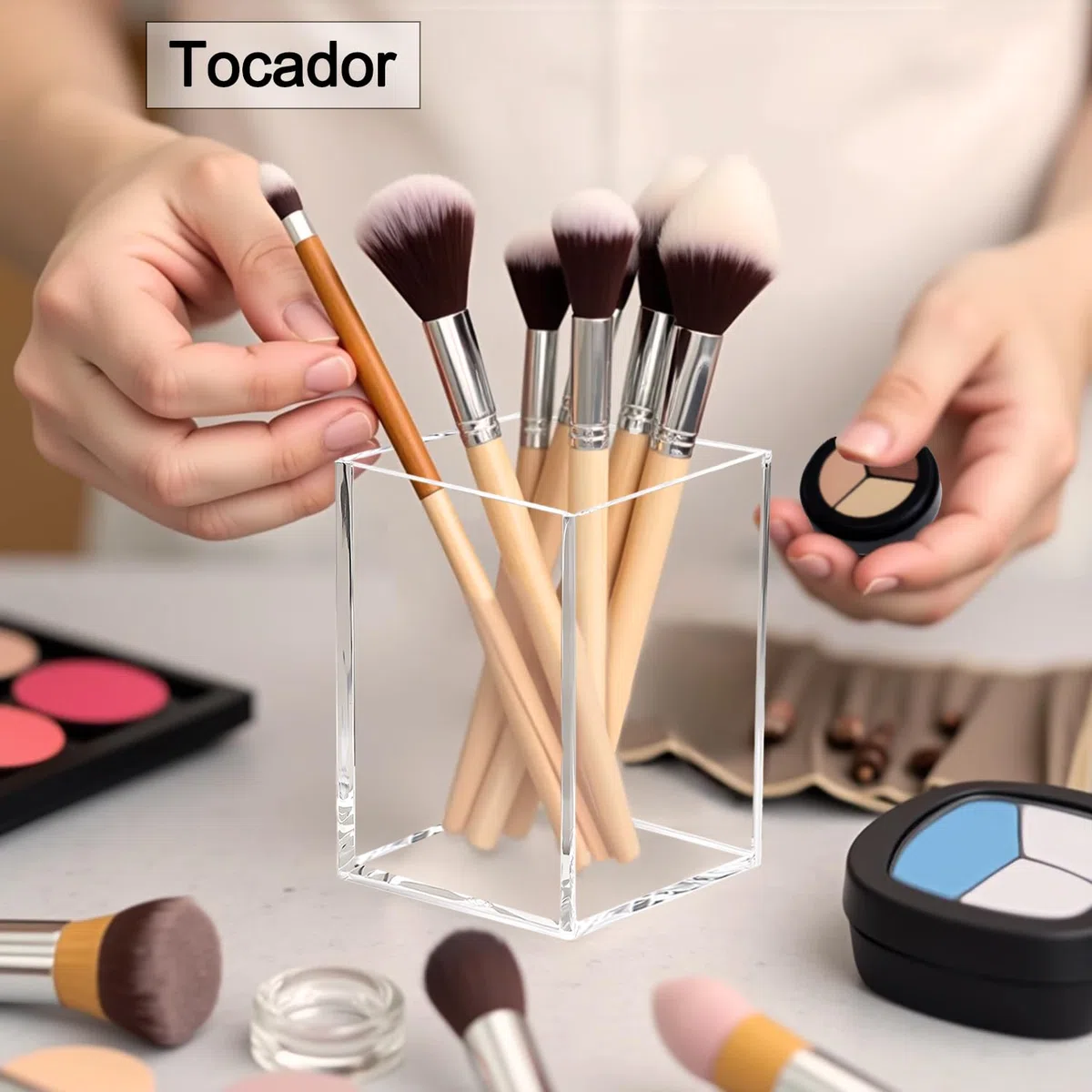DARUITE Pack de 4 Portalapices Escritorio, Portalápices de Acrílico Transparente, Organizador Maquillaje Adecuado para Oficina, Hogar, Escuela, Cocina