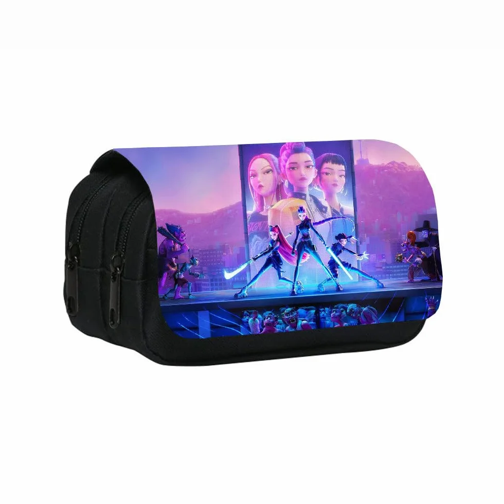 Merch de K-p-o-p De-mo-n Hu-nt-r estuche para niñas y adolescentes, Estuche para lápices de gran capacidad y tres compartimentos, Estudiantes, Escuela, Oficina, Caja de almacenamiento de maquillaje
