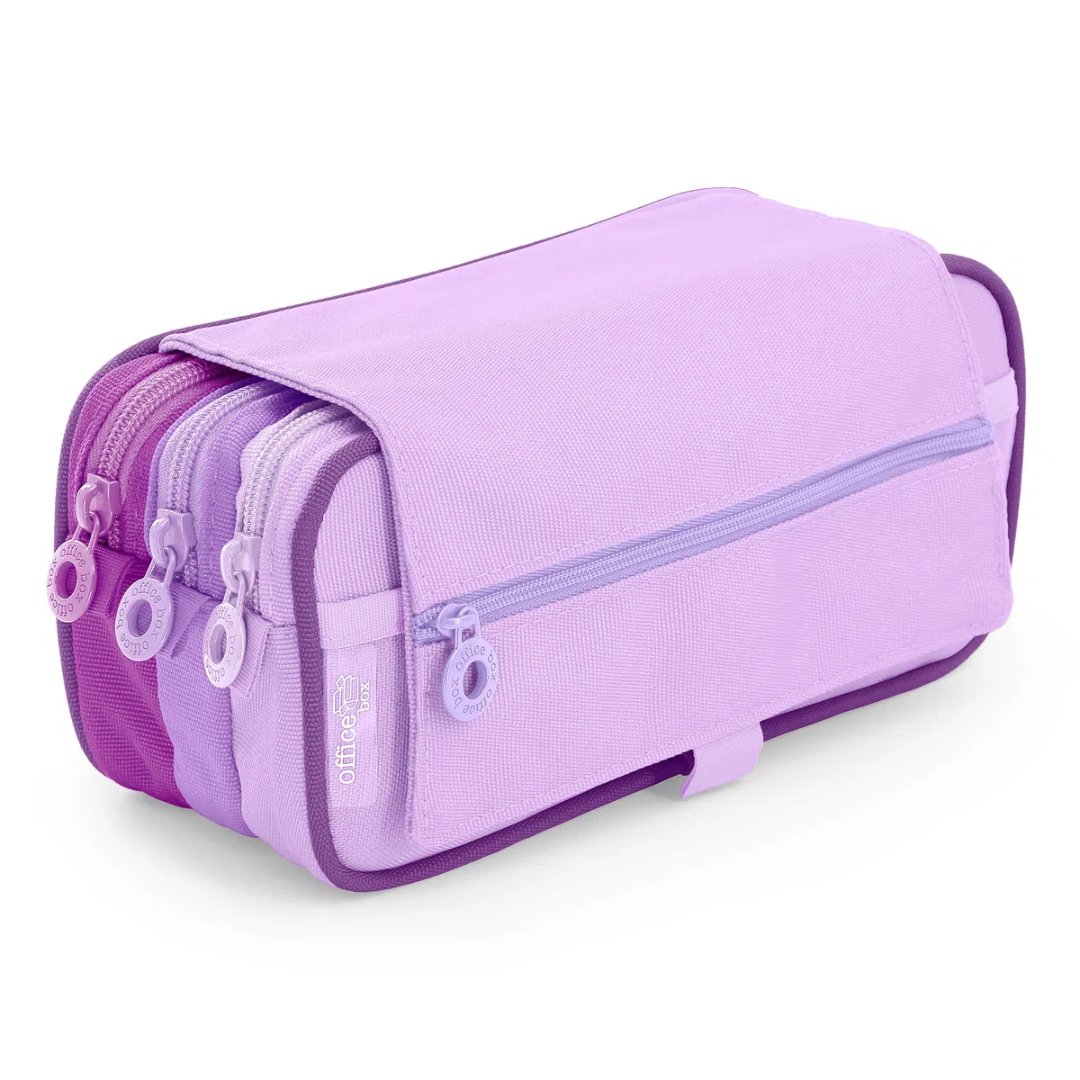 office box Estuche Triple Blush Pastel el Original- Porta Lápices de 3 Grandes apartados con Cierres de Cremallera, Múltiples Bolsillos y Horario e identificador. (Morado)
