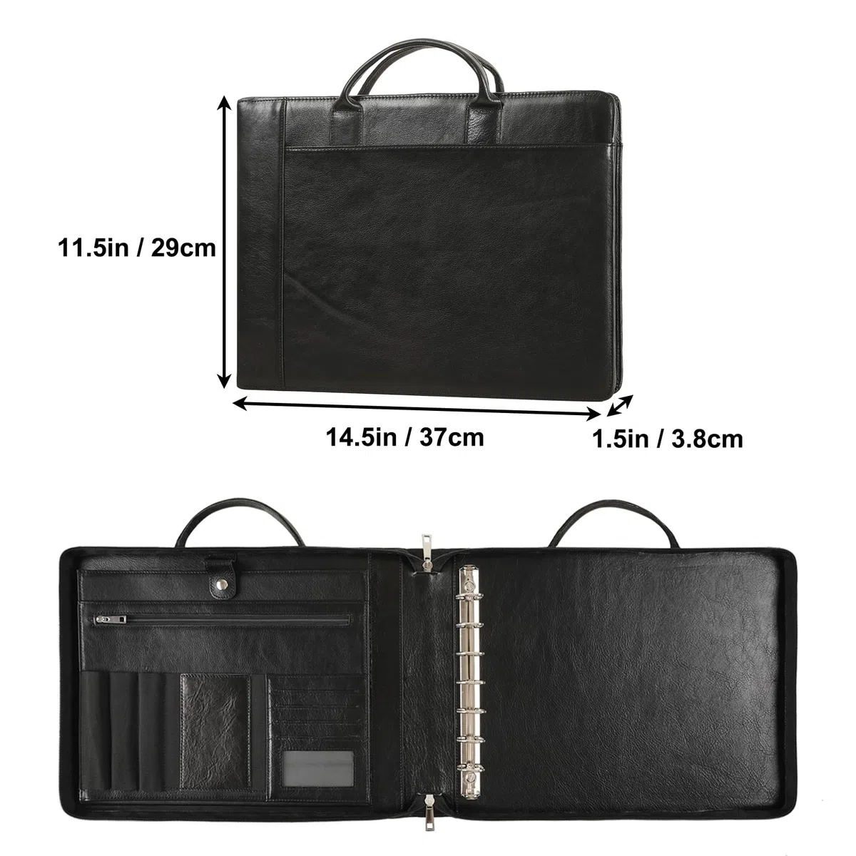 Carpeta de chequera de cuero hecha a mano, carpeta de cheques de 7 anillos con asa, chequeras para cheques de negocios para 3 por página, capacidad para 600 cheques para hojas de 9 x 13 pulgadas