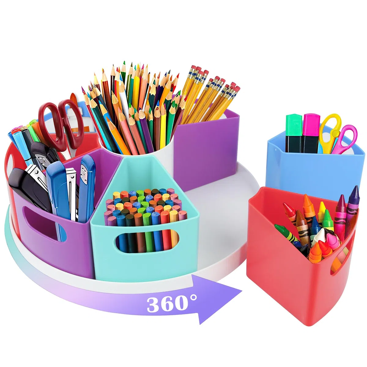 Portalapices Escritorio Giratorio, Organizador de Escritorio con 9 compartimentos, Multifuncional Portalápices de escritorio para Oficina, Hogar, Escuela