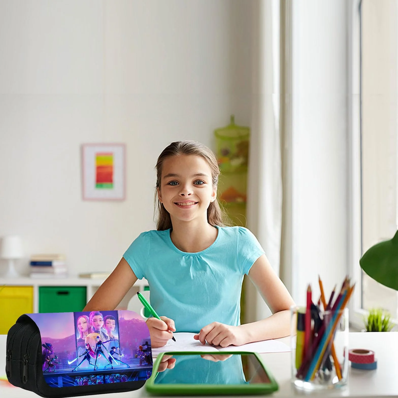 Merch de K-p-o-p De-mo-n Hu-nt-r estuche para niñas y adolescentes, Estuche para lápices de gran capacidad y tres compartimentos, Estudiantes, Escuela, Oficina, Caja de almacenamiento de maquillaje