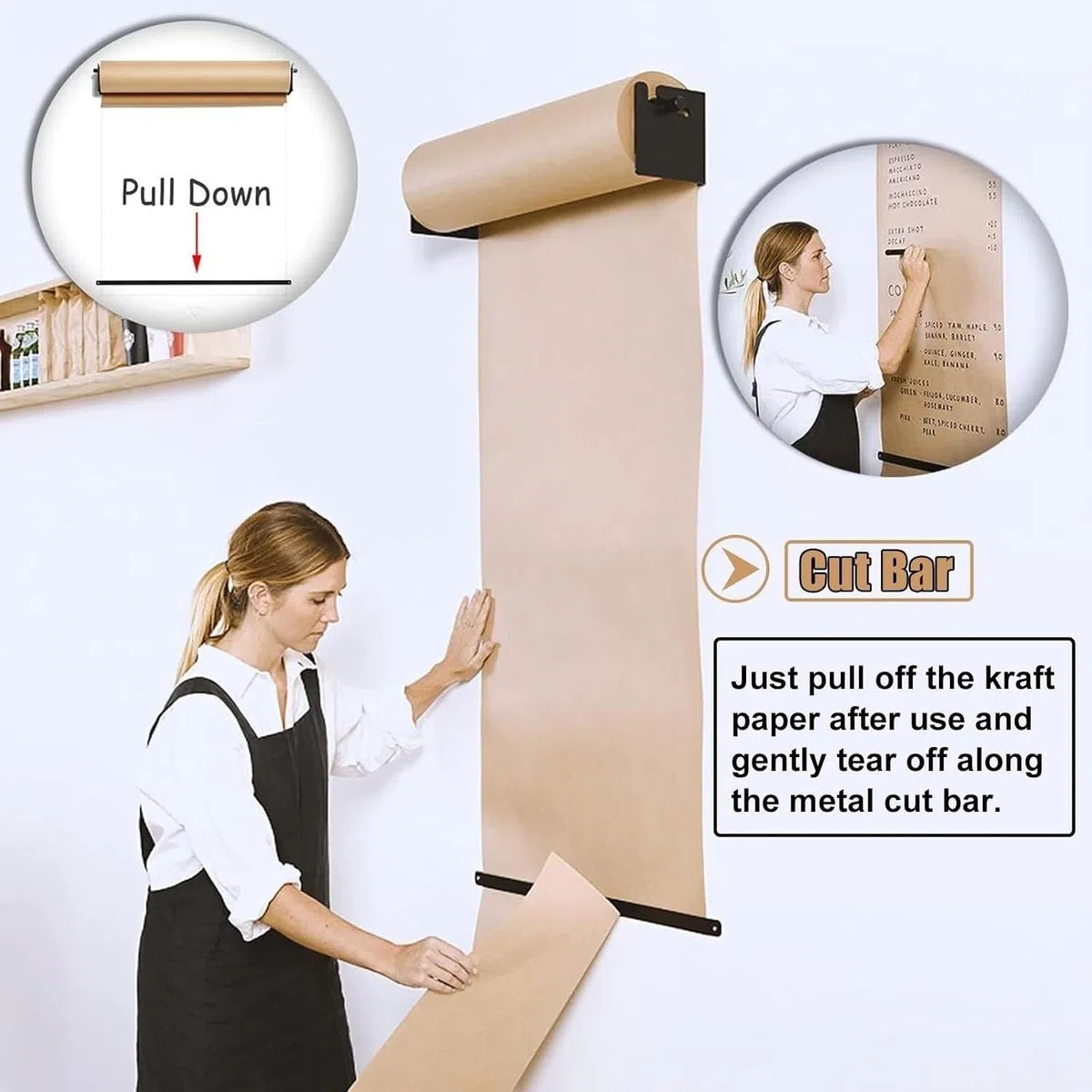 Wall-Mounted Kraft Butcher Paper Roll Holder/Dispenser for Kitchen/School