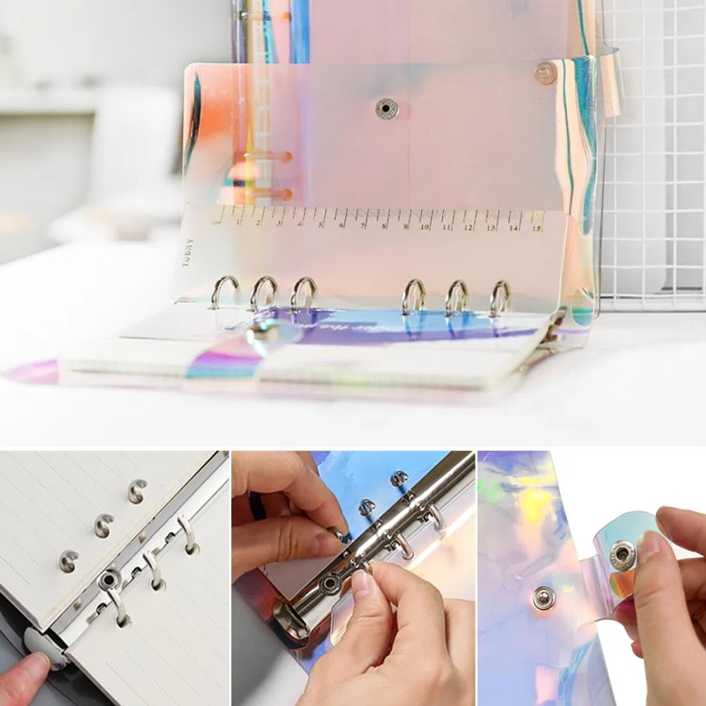 4 Piezas Cubierta de Carpeta A5 Funda Protectora para Carpeta Color Transparente Carpeta de Anillas 6 Anillas Recargable Cuaderno de Hojas Sueltas