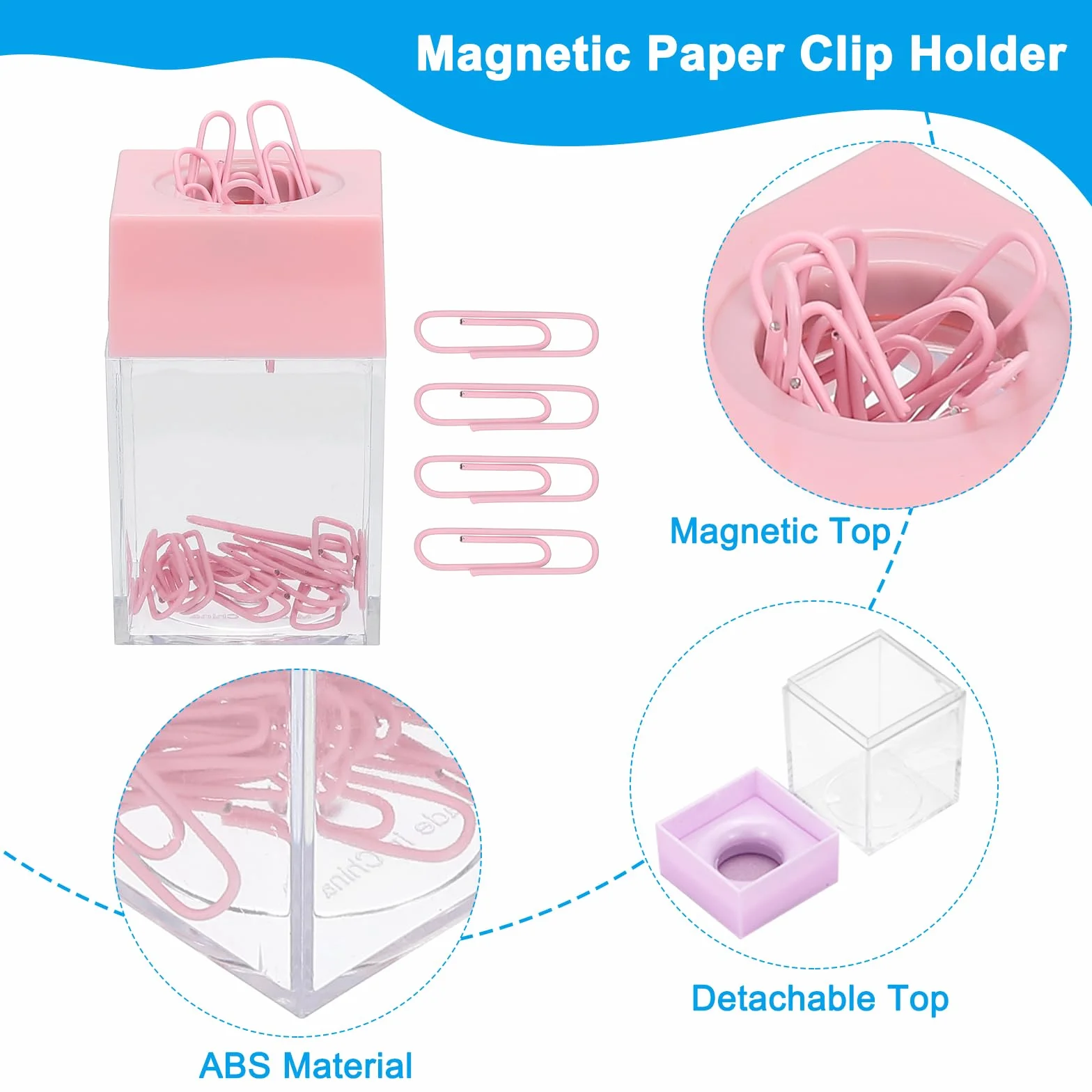 PATIKIL Portaclip Magnético, 2 Unidades Organizadores de Clips de Papel de Gran Capacidad con Tapa Magnética para Suministros de Escritorio, Oficina, Aula, Hogar, Color Rosa