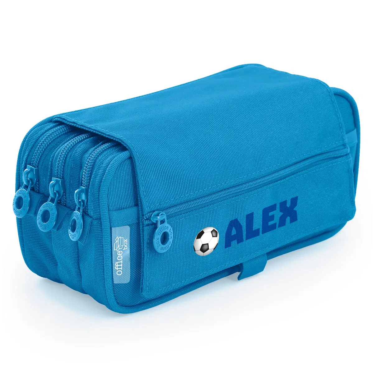 Stikets Estuche Triple Personalizado con Nombre y 3 Compartimentos. Ideal para el Colegio (Azul Celeste)