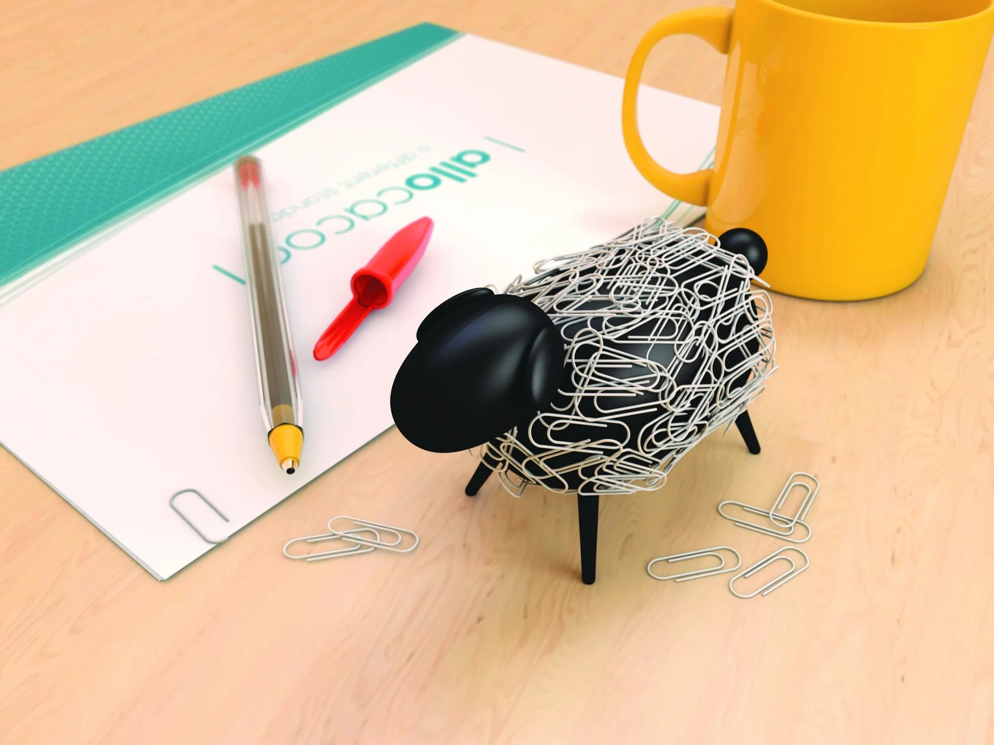 Allocacoc Dispensador de clips magnético oveja – Negro Decorado con clips – La tierische Klips Soporte para cualquier escritorio, DH0028/SHEEPI