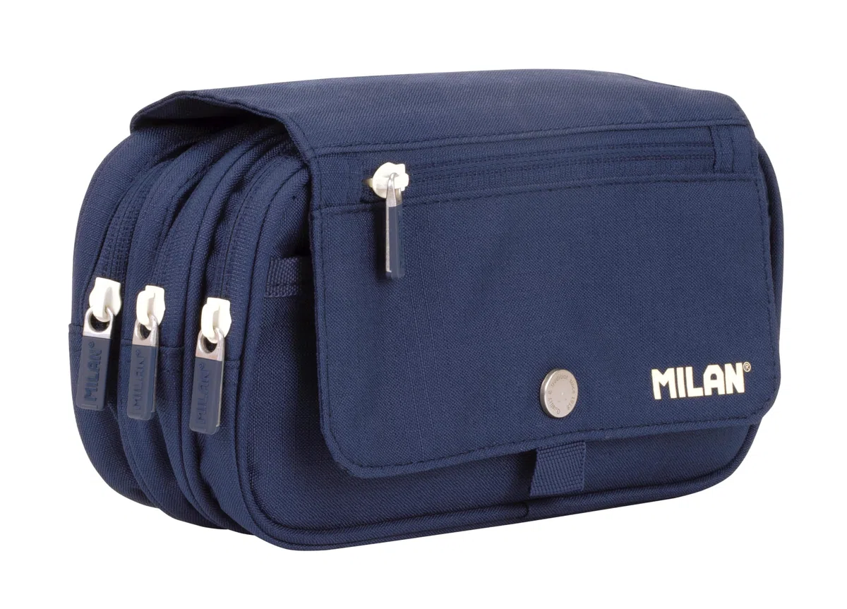 MILAN® Estuche portatodo 4 cremalleras con solapa 1918, azul
