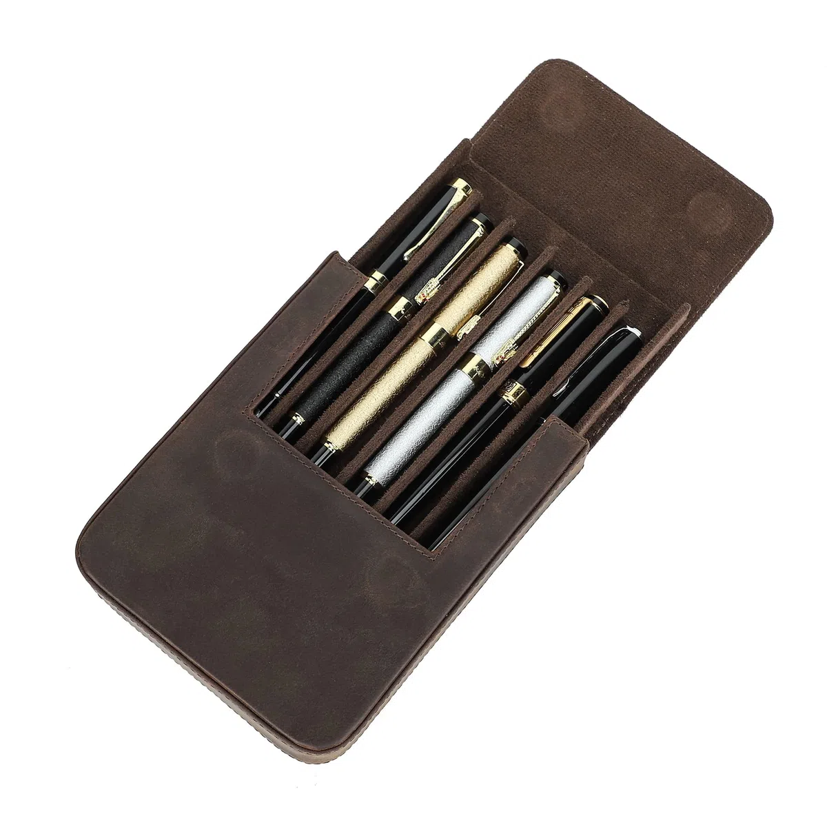 CONTACTS Estuche de Piel 6 Funda bolígrafos, Soporte bolígrafos Vintage Funda Protectora para Viajes, Elegante Accesorio de Escritorio,Caja organizadora de lápices