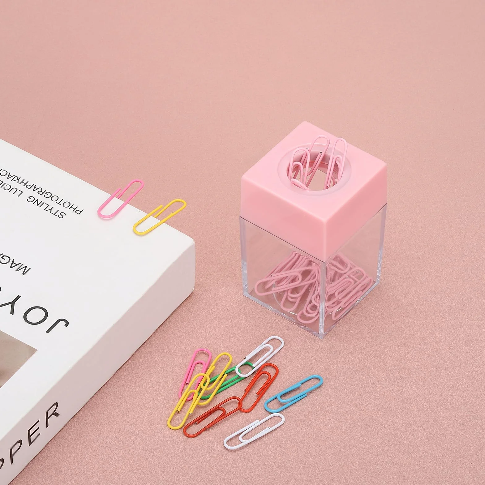 PATIKIL Portaclip Magnético, 2 Unidades Organizadores de Clips de Papel de Gran Capacidad con Tapa Magnética para Suministros de Escritorio, Oficina, Aula, Hogar, Color Rosa