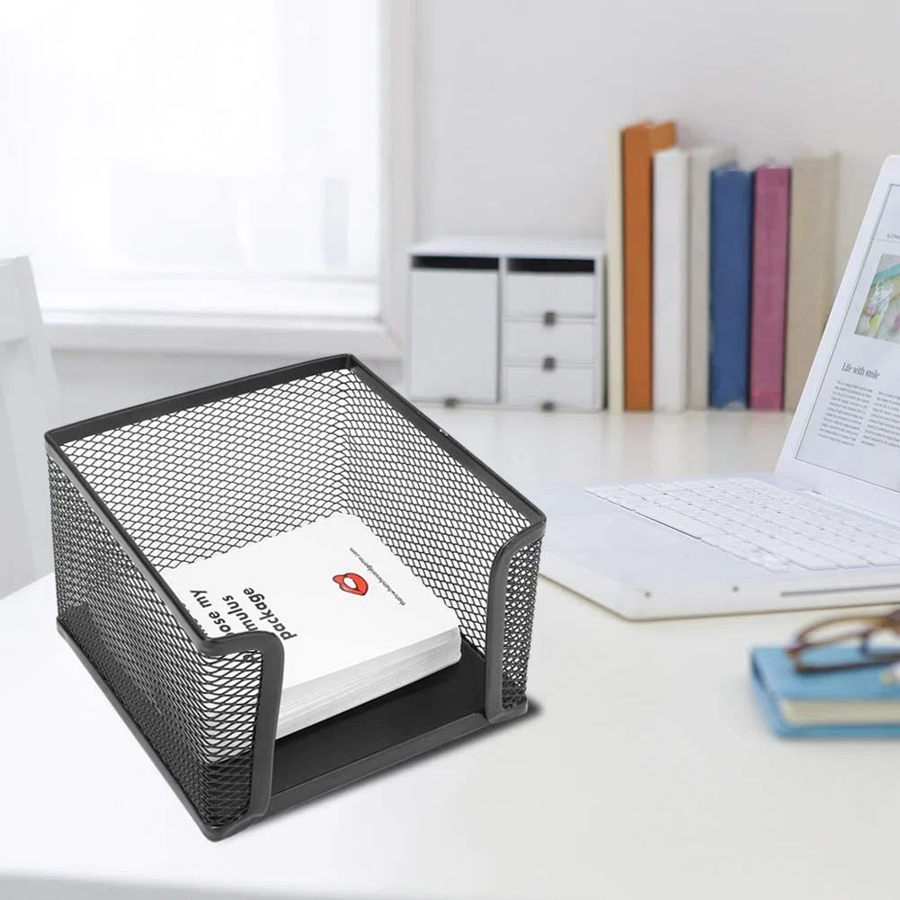 Soporte de Malla para Notas, Dispensador de Cubo de Bloc de Notas de Metal Caja de Notas Adhesivas Tarjetero Organizador de Soporte para Oficina Hogar Escuela Organizador de Escritorio (2Pcs)