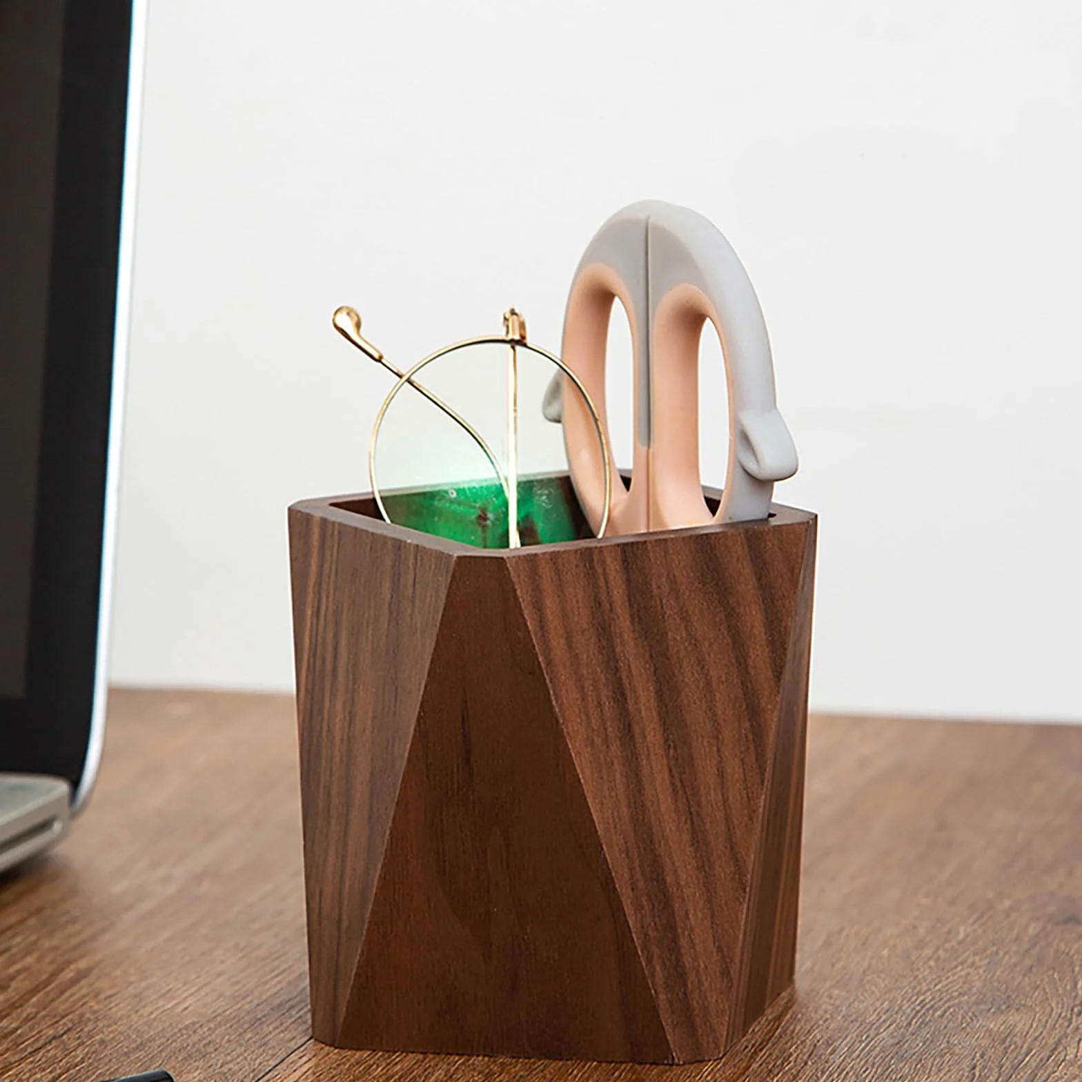Madera Portalápices, Lápiz Organización, Madera de Nogal Negro, Trabajo Hecho a Mano, para Papelería, Brochas de Maquillaje, Escritorios, Oficinas (Marrón)