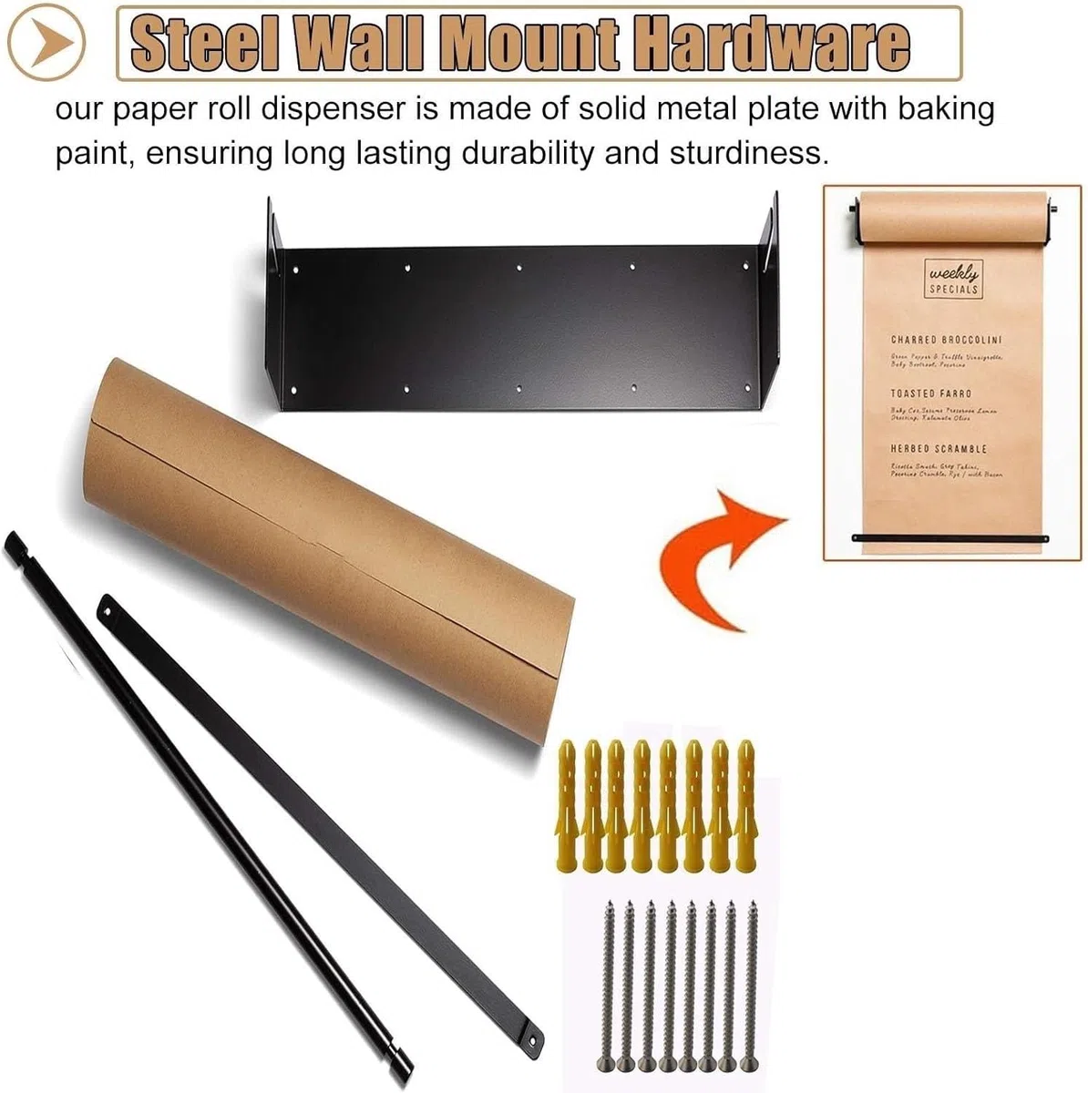 Wall-Mounted Kraft Butcher Paper Roll Holder/Dispenser for Kitchen/School