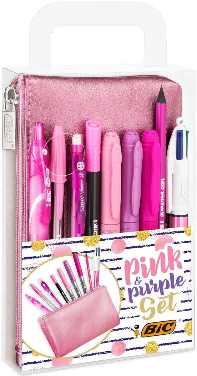 BIC Juego de 1 estuche con 2 bolígrafos, 1 lápiz de grafito con borrador, 1 bolígrafo de gel borrable, 3 marcadores permanentes, 1 bolígrafo de fieltro de escritura, 1 lápiz mecánico