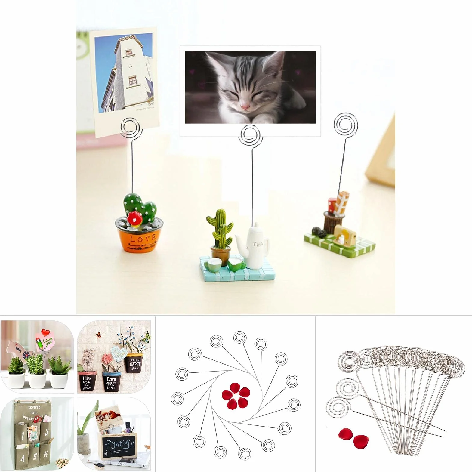 Clips Metálicos para Tarjetas y Fotos, 50 Piezas, Soporte para Memo y Notas, Metal, para Oficina y Manualidades