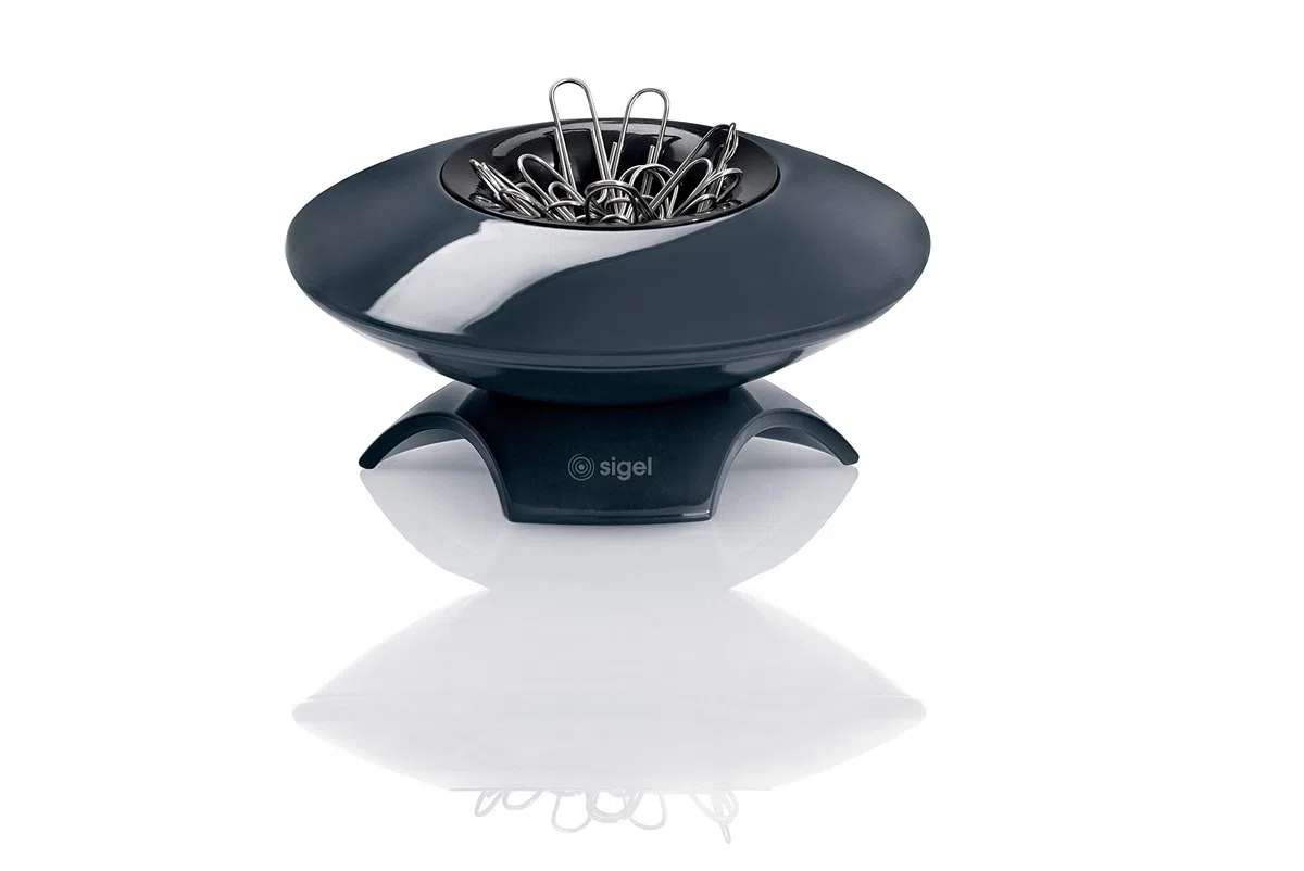 SIGEL SA161 Dispensador de clips de oficina Eyestyle, gris oscuro/negro
