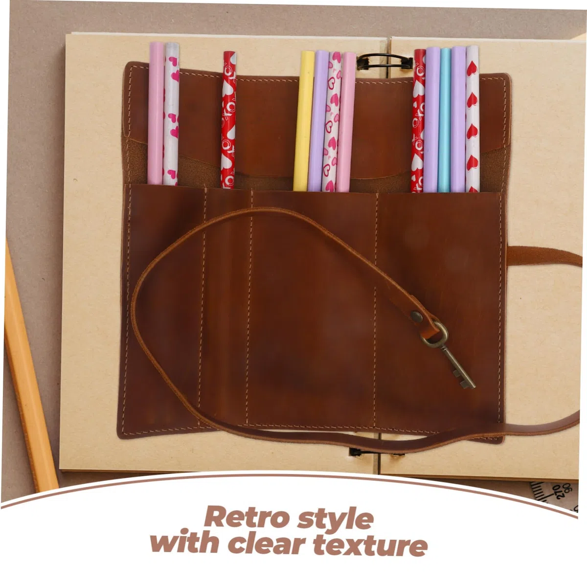 NUOBESTY Rollo 5 Piezas Estuche para lápices Piel Caballo Estuche lápices Cuero Bolso lápices Enrollable cartuchera Bolsa lapices portalápiz Bolsa para lápices