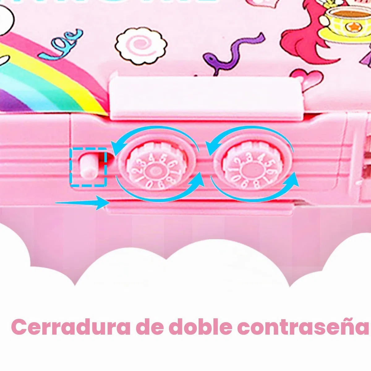 Estuche multifunción desplegable para niñas y niños, bonito organizador de dibujos animados con cerradura, sacapuntas, horario, pizarra blanca, suministros escolares, el mejor regalo para niños y