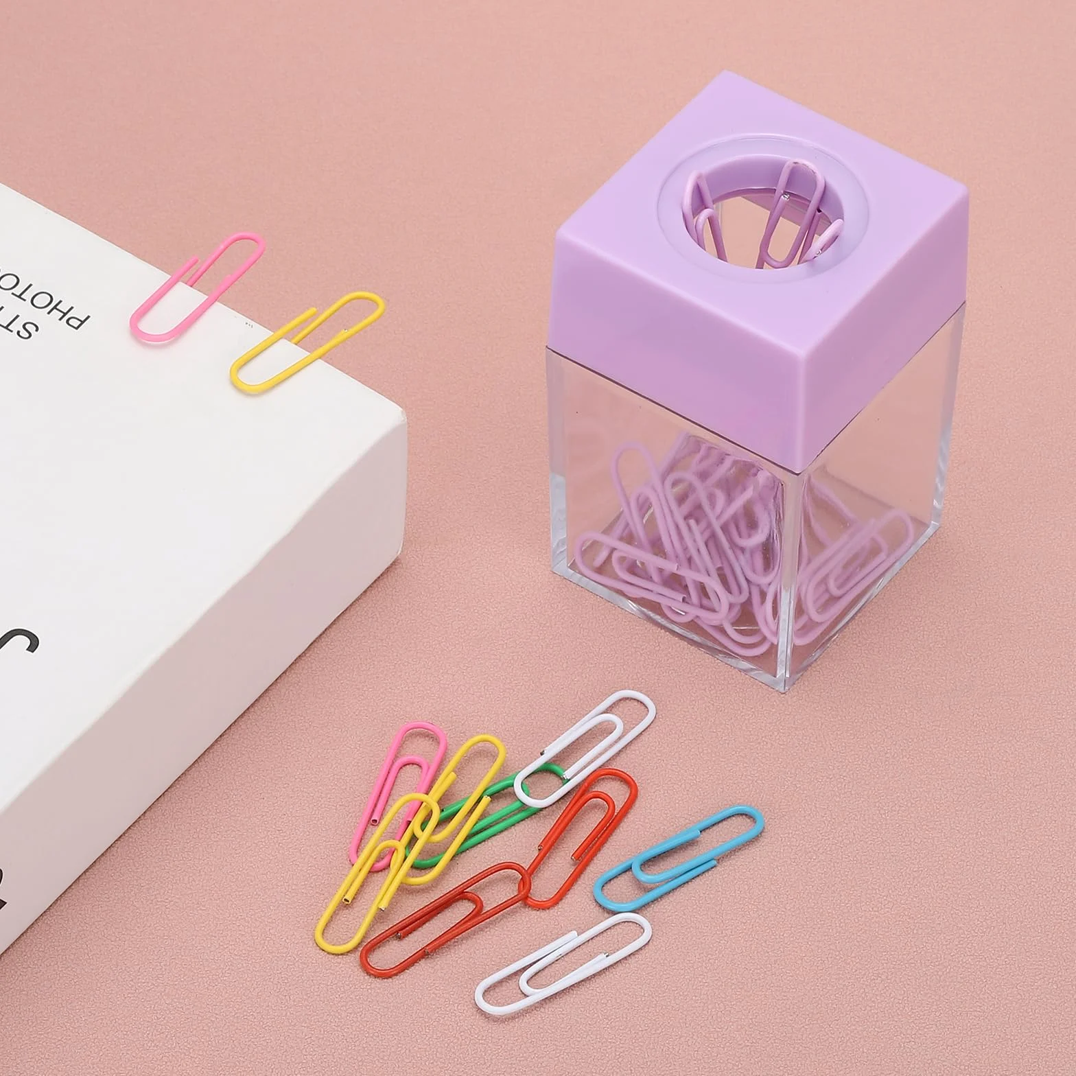 PATIKIL Portaclip Magnético para Clips de Papel, 2 Unidades Organizadores de Clips de Papel de Gran Capacidad con Tapa Magnética para Suministros de Escritorio, Oficina, Aula, Morado, Rosa