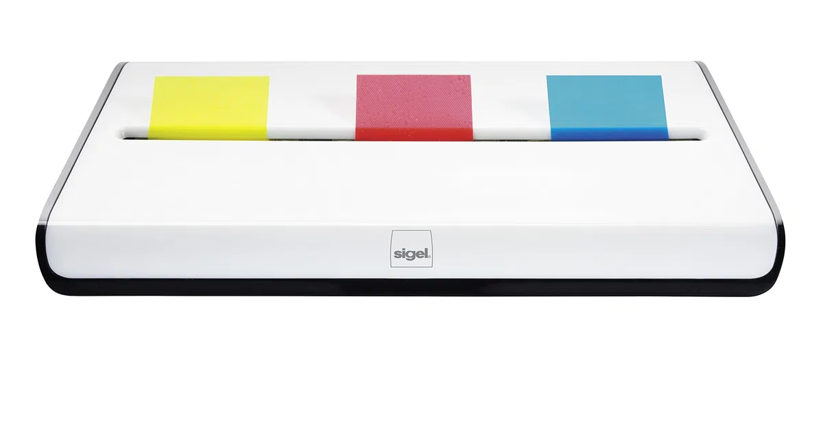 SIGEL SA109 Dispensador de banderitas adhesivas Eyestyle white, blanco/negro,con banderitas adhesivas (3x50), 135x12,5x82 mm
